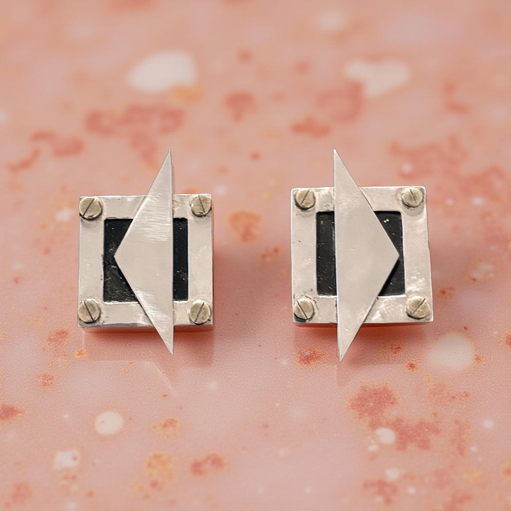 🆕 Vintage Taxco Sterling Silver Art Deco Clip-On Earrings TC-175 Mexico 925 - Picture 5 of 7